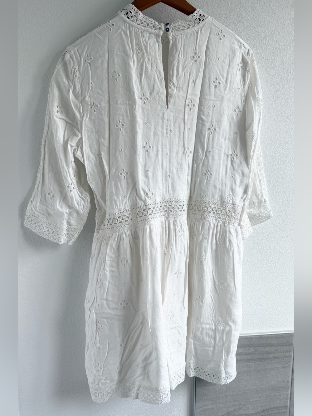 ABERCROMBIE & FITCH White Eyelet Lace Mock Neck Mini Dress XLP - Picture 4 of 14